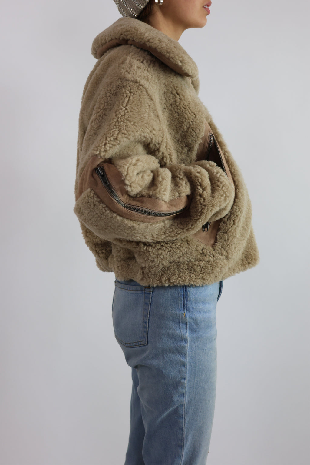 Unisex Cropped Shearling & Suede Leather Jacket