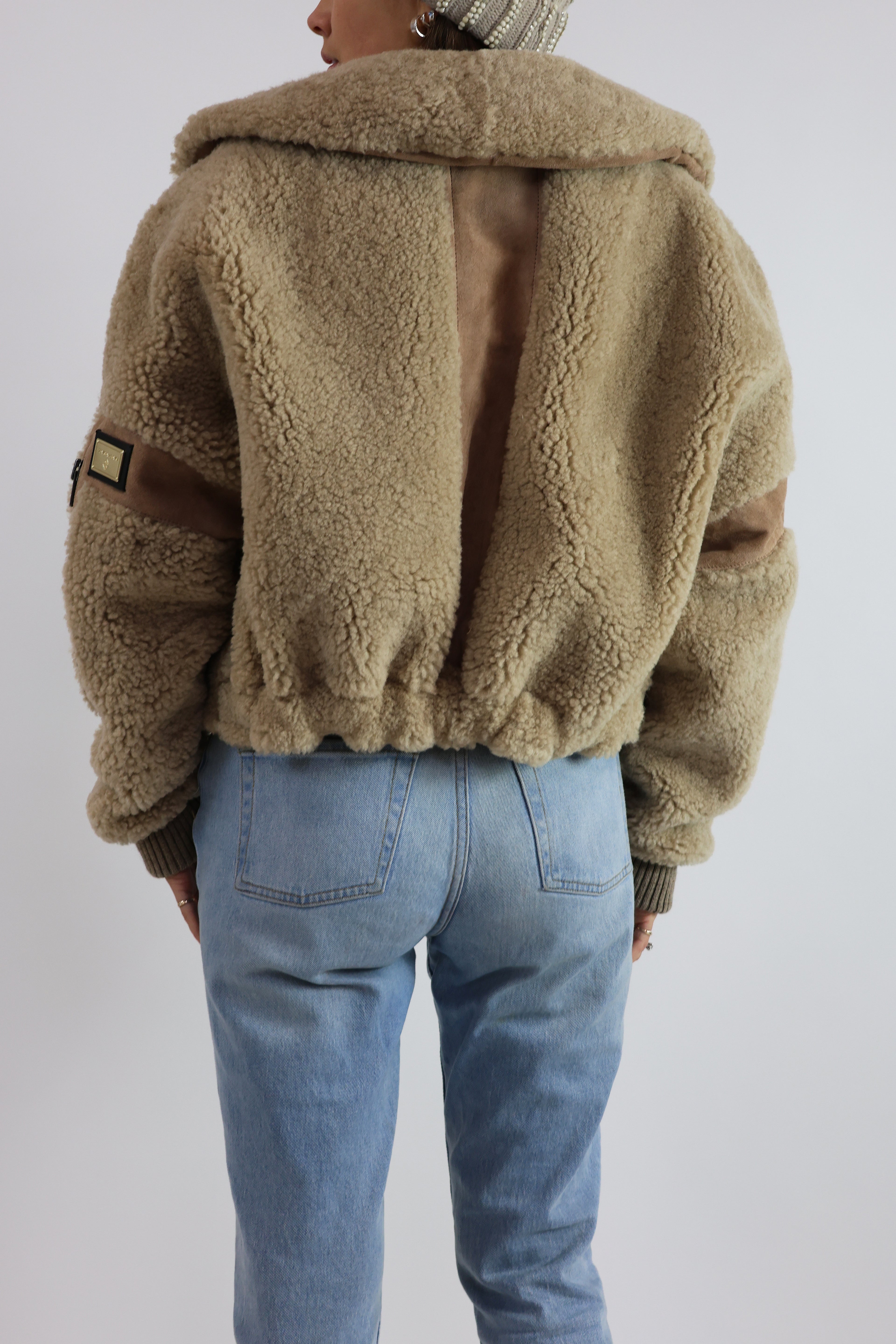Unisex Cropped Shearling & Suede Leather Jacket